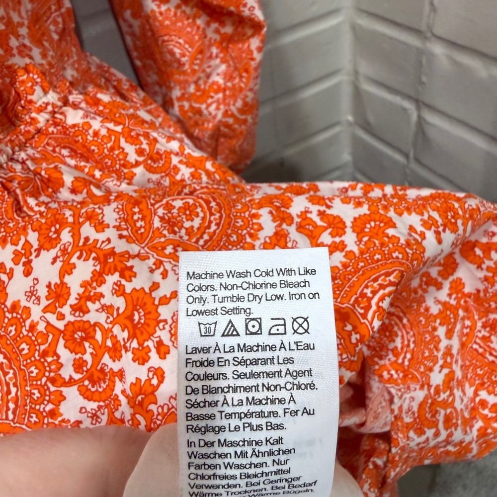 J Crew Ruffle Collar Mini Dress Cotton Poplin‎ Floral Bouquet Orange Paisley Med - Picture 11 of 16